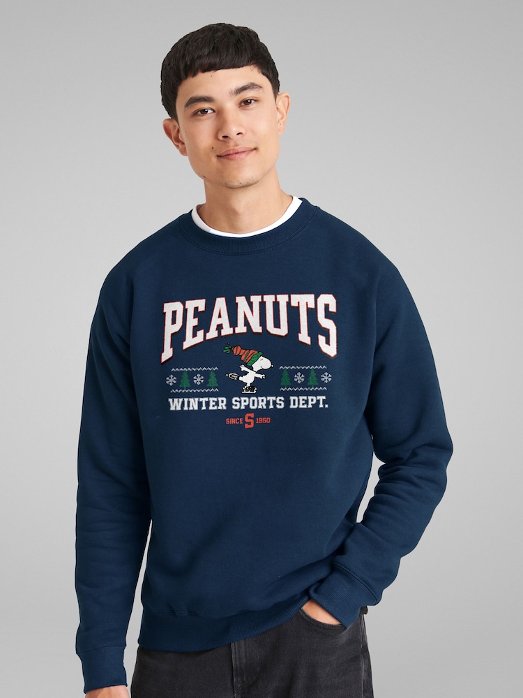 All + Every Blue Peanuts Winter Sports Dept Christmas Men's Sweatshirt - Image 2 of 4 All + Every Blue Peanuts Winter Sports Dept Christmas Men's Sweatshirt - Image 2 of 4