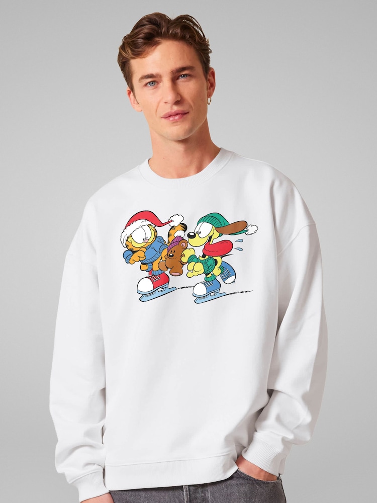 All + Every White Garfield And Odie Christmas Ice Skating Sweatshirt - Image 1 of 4