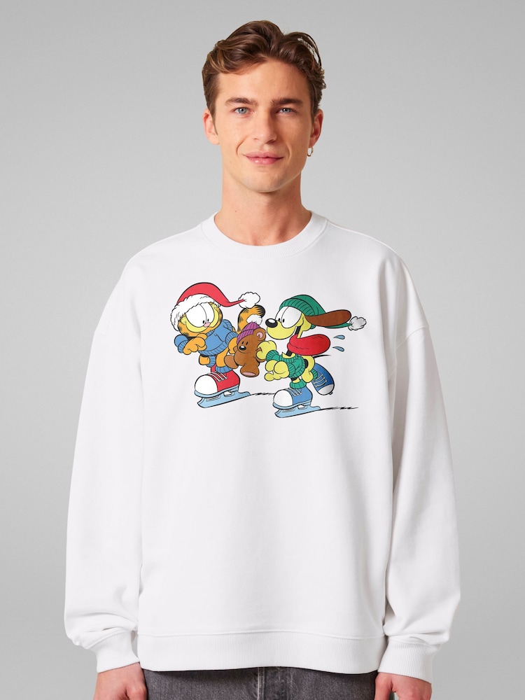 All + Every White Garfield And Odie Christmas Ice Skating Sweatshirt - Image 2 of 4