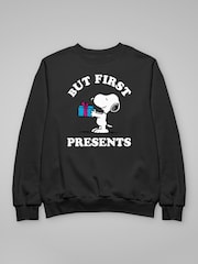 All + Every Black Peanuts Christmas But First Presents Snoopy Sweatshirt - Image 3 of 4