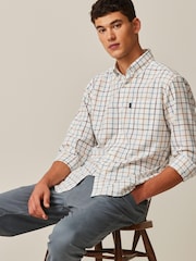 Ecru White/Blue Mini Tattersall Easy Iron Button Down Oxford Shirt - Image 3 of 9