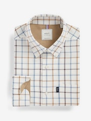 Ecru White/Blue Mini Tattersall Easy Iron Button Down Oxford Shirt - Image 7 of 9