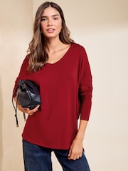Roșu - Friends Like These V-Neck Long Sleeve Tunic - Imaginea 1 din 5