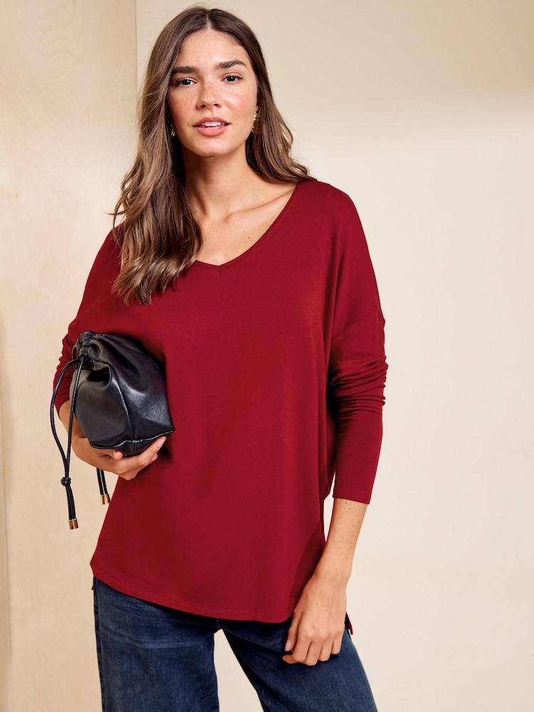 Roșu - Friends Like These V-Neck Long Sleeve Tunic - Imaginea 1 din 5