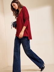 Roșu - Friends Like These V-Neck Long Sleeve Tunic - Imaginea 3 din 5