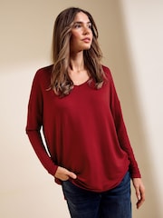 Roșu - Friends Like These V-Neck Long Sleeve Tunic - Imaginea 4 din 5