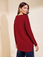 Roșu - Friends Like These V-Neck Long Sleeve Tunic - Imaginea 5 din 5