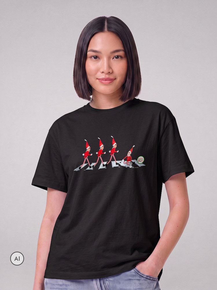 All + Every Black Elves Behavin Badly Abbey Road Parody Christmas T-Shirt - Image 1 of 4 All + Every Black Elves Behavin Badly Abbey Road Parody Christmas T-Shirt - Image 1 of 4