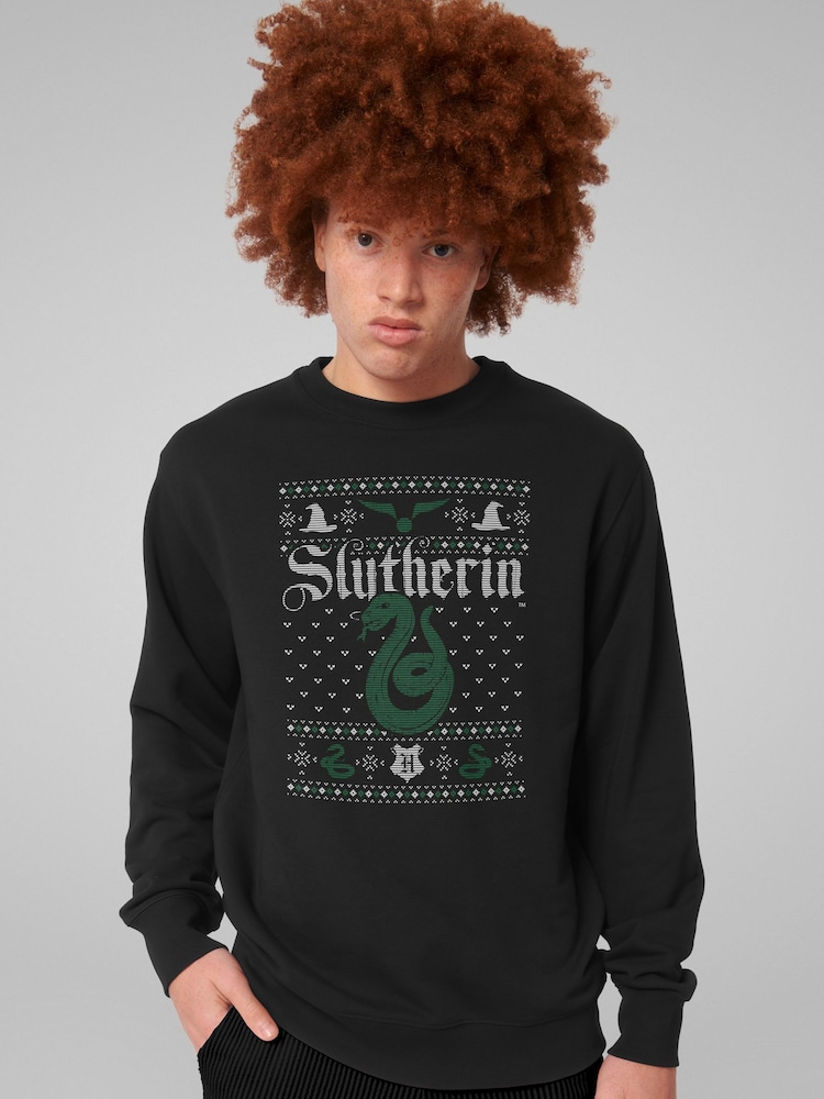 All + Every Black Harry Potter Christmas Slytherin Sweatshirt - Image 2 of 4