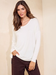 Fildeș - Friends Like These V-Neck Long Sleeve Tunic - Imaginea 1 din 6