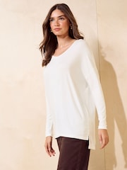 Fildeș - Friends Like These V-Neck Long Sleeve Tunic - Imaginea 4 din 6