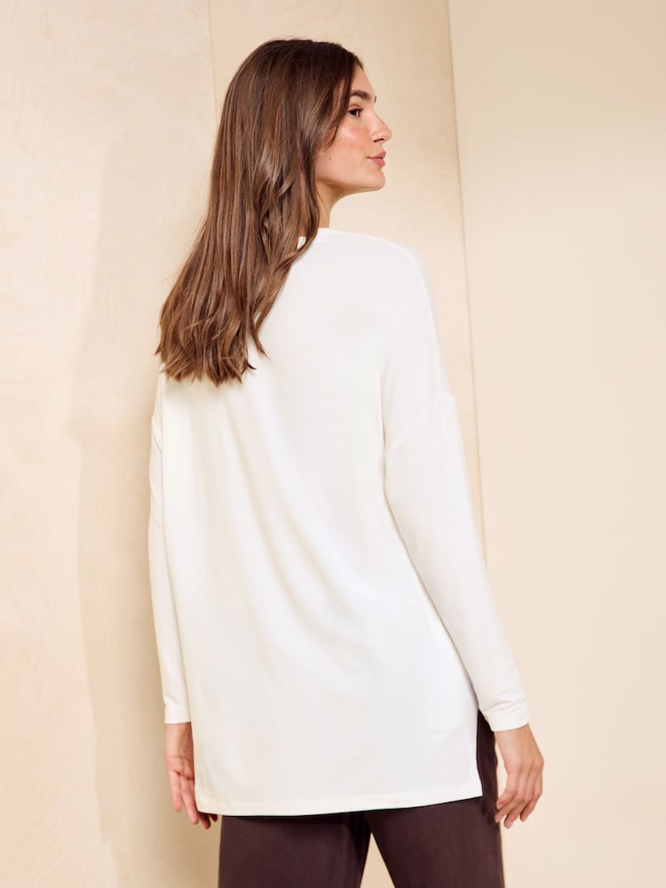 Fildeș - Friends Like These V-Neck Long Sleeve Tunic - Imaginea 6 din 6