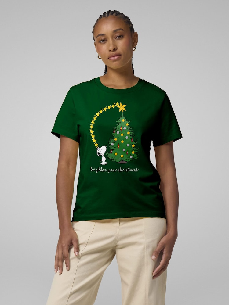 All + Every Green Peanuts Snoopy Woodstock Brighten Your Christmas T-Shirt - Image 1 of 4 All + Every Green Peanuts Snoopy Woodstock Brighten Your Christmas T-Shirt - Image 1 of 4