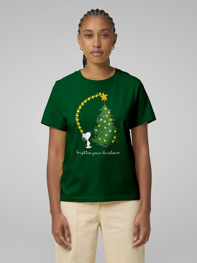 All + Every Green Peanuts Snoopy Woodstock Brighten Your Christmas T-Shirt - Image 2 of 4 All + Every Green Peanuts Snoopy Woodstock Brighten Your Christmas T-Shirt - Image 2 of 4