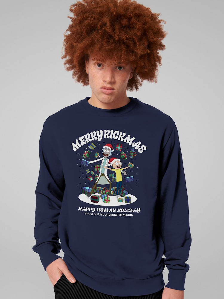 All + Every Blue Rick and Morty Merry Rickmas Christmas Sweatshirt - Image 1 of 4