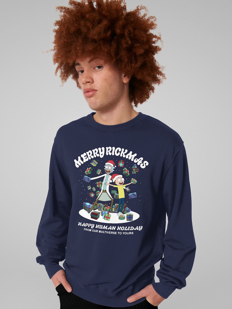 All + Every Blue Rick and Morty Merry Rickmas Christmas Sweatshirt - Image 2 of 4