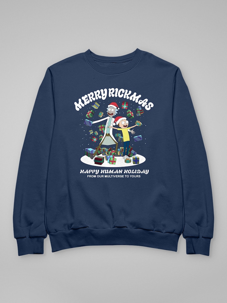 All + Every Blue Rick and Morty Merry Rickmas Christmas Sweatshirt - Image 4 of 4