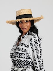South Beach Natural Straw Boater Hat with Frayed Edge - Image 3 of 3
