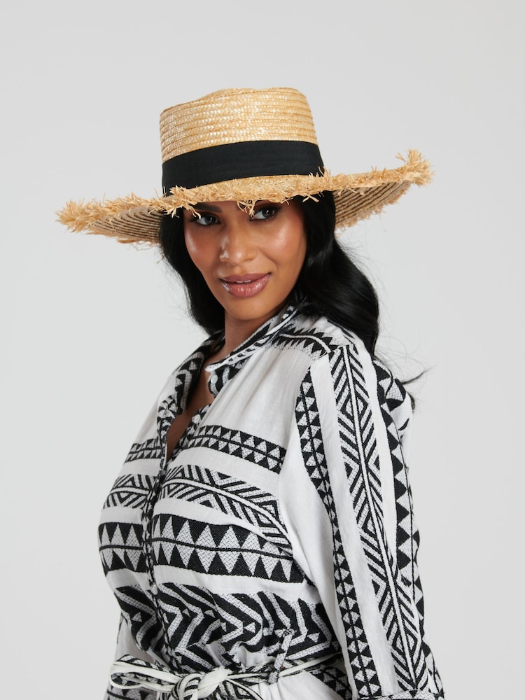 South Beach Natural Straw Boater Hat with Frayed Edge - Image 3 of 3
