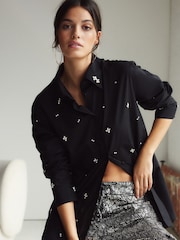 Black Gem Embellished Long Sleeve Shirt - Image 1 of 9