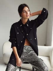 Black Gem Embellished Long Sleeve Shirt - Image 2 of 9