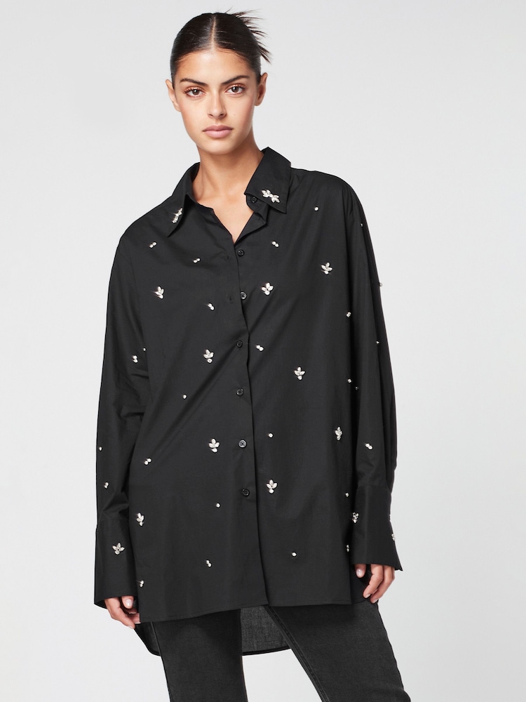 Black Gem Embellished Long Sleeve Shirt - Image 4 of 9