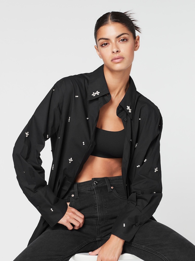 Black Gem Embellished Long Sleeve Shirt - Image 5 of 9