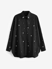 Black Gem Embellished Long Sleeve Shirt - Image 8 of 9
