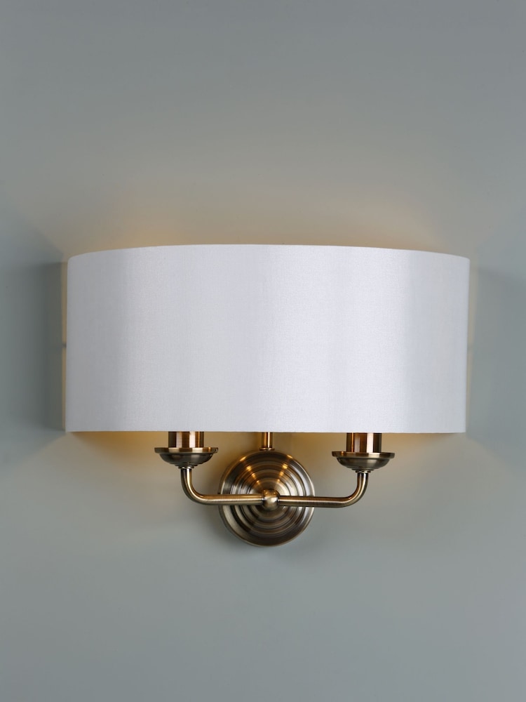 Laura Ashley Brass Sorrento 2 Light Wall Light Lamp Shade - Image 1 of 5