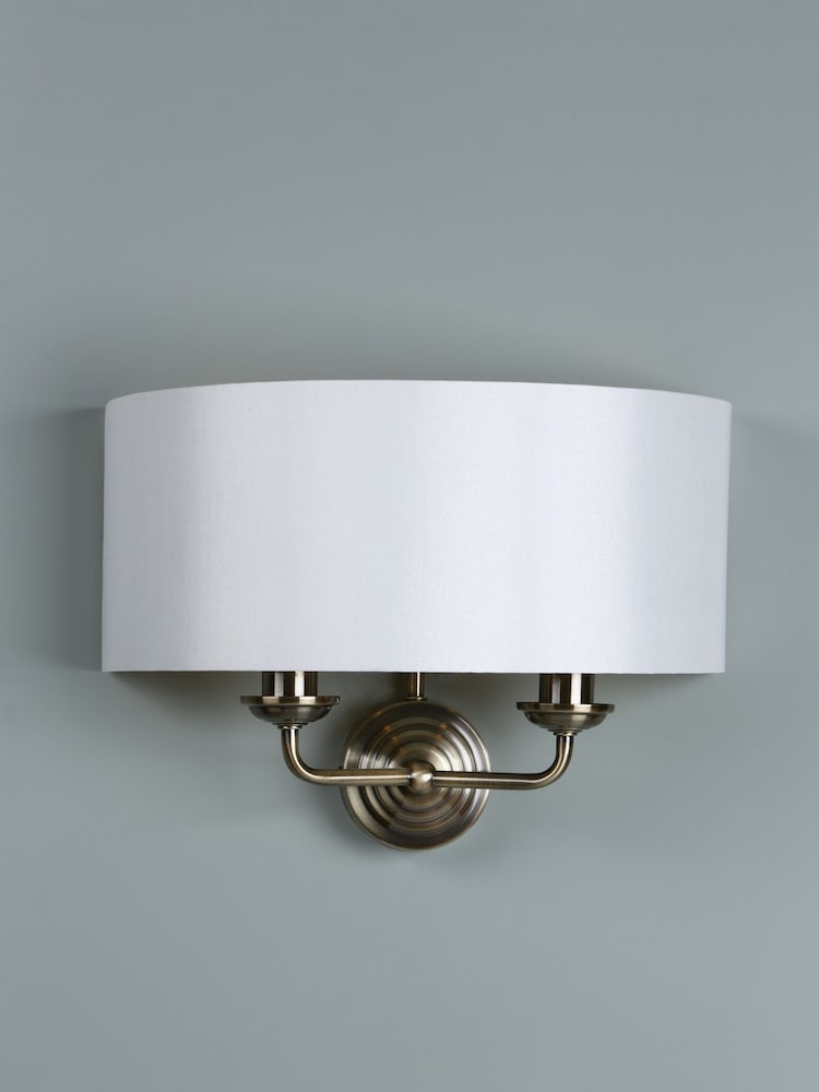 Laura Ashley Brass Sorrento 2 Light Wall Light Lamp Shade - Image 2 of 5