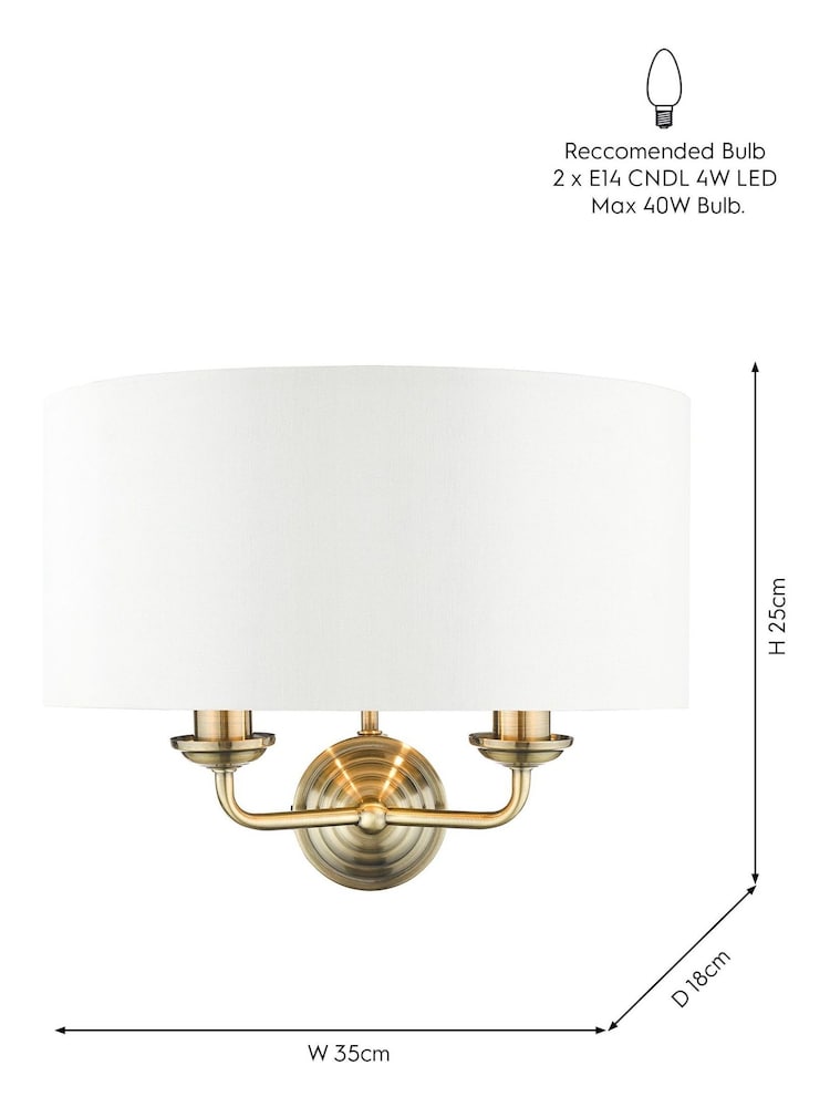 Laura Ashley Brass Sorrento 2 Light Wall Light Lamp Shade - Image 5 of 5