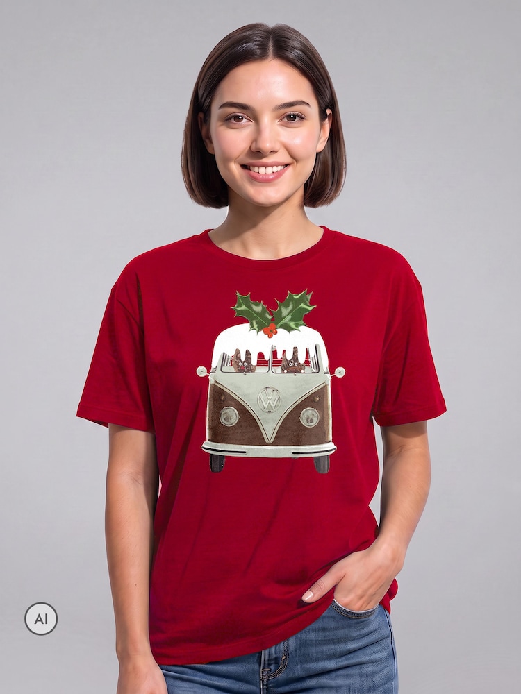 All + Every Red Official Volkswagen Christmas Pudding Camper T-Shirt - Image 2 of 4 All + Every Red Official Volkswagen Christmas Pudding Camper T-Shirt - Image 2 of 4