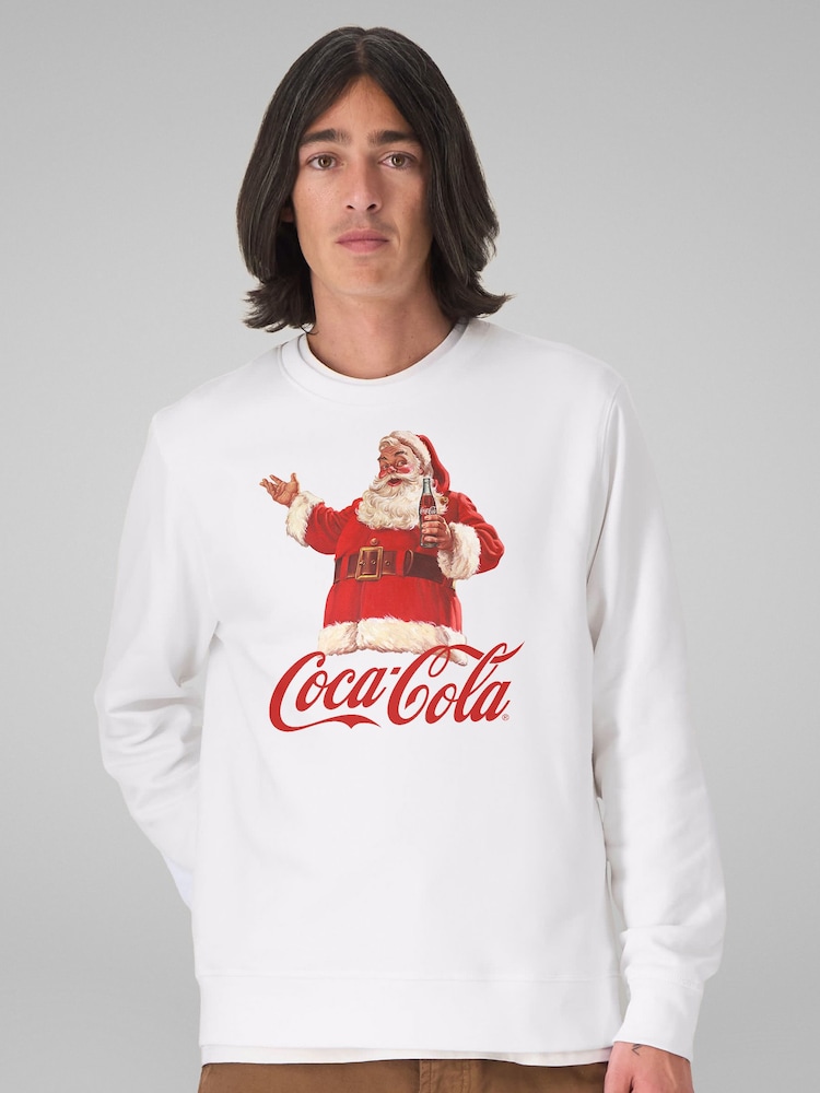 All + Every White Coca Cola Christmas Santa Bottle Sweatshirt - Image 2 of 4