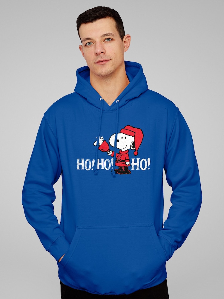 All + Every Blue Peanuts Snoopy In A Santa Suit Ho Ho Ho Hooded Sweatshirt - Image 1 of 4 All + Every Blue Peanuts Snoopy In A Santa Suit Ho Ho Ho Hooded Sweatshirt - Image 1 of 4
