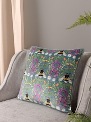 Wylder Blue House Of Bloom Zinnia Bee Floral Velvet Piped Cushion - Image 1 of 5