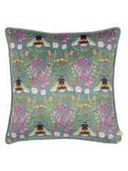Wylder Blue House Of Bloom Zinnia Bee Floral Velvet Piped Cushion - Image 3 of 5