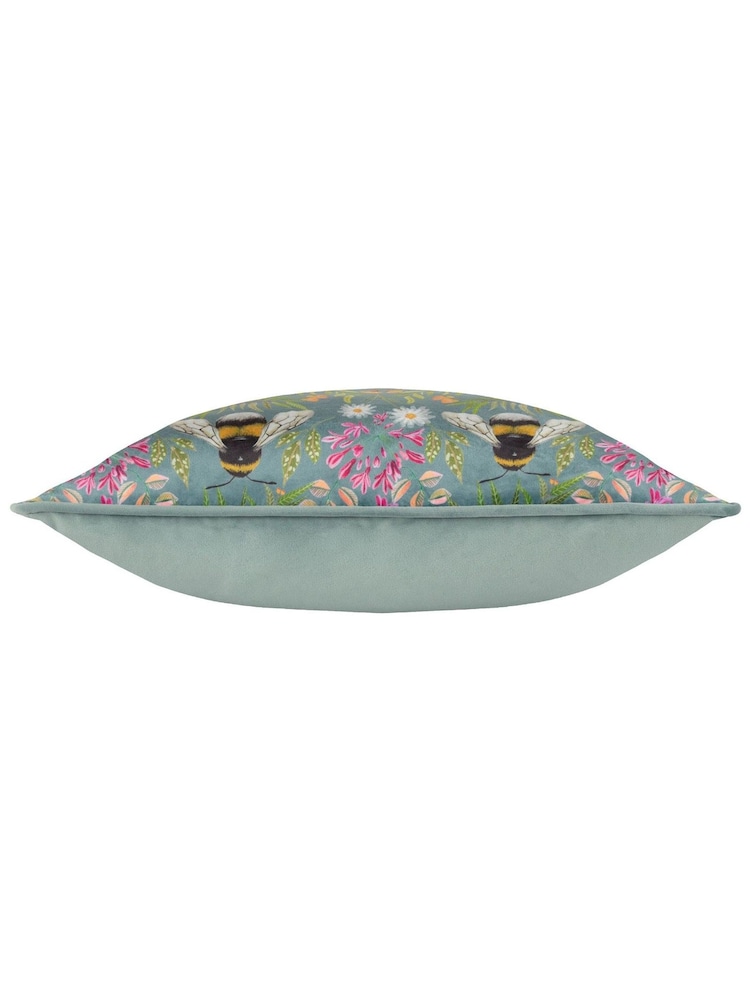 Wylder Blue House Of Bloom Zinnia Bee Floral Velvet Piped Cushion - Image 5 of 5