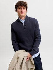 JACK & JONES Rebrasti džemper sa pola patentnog zatvarača - Slika 3 od 5