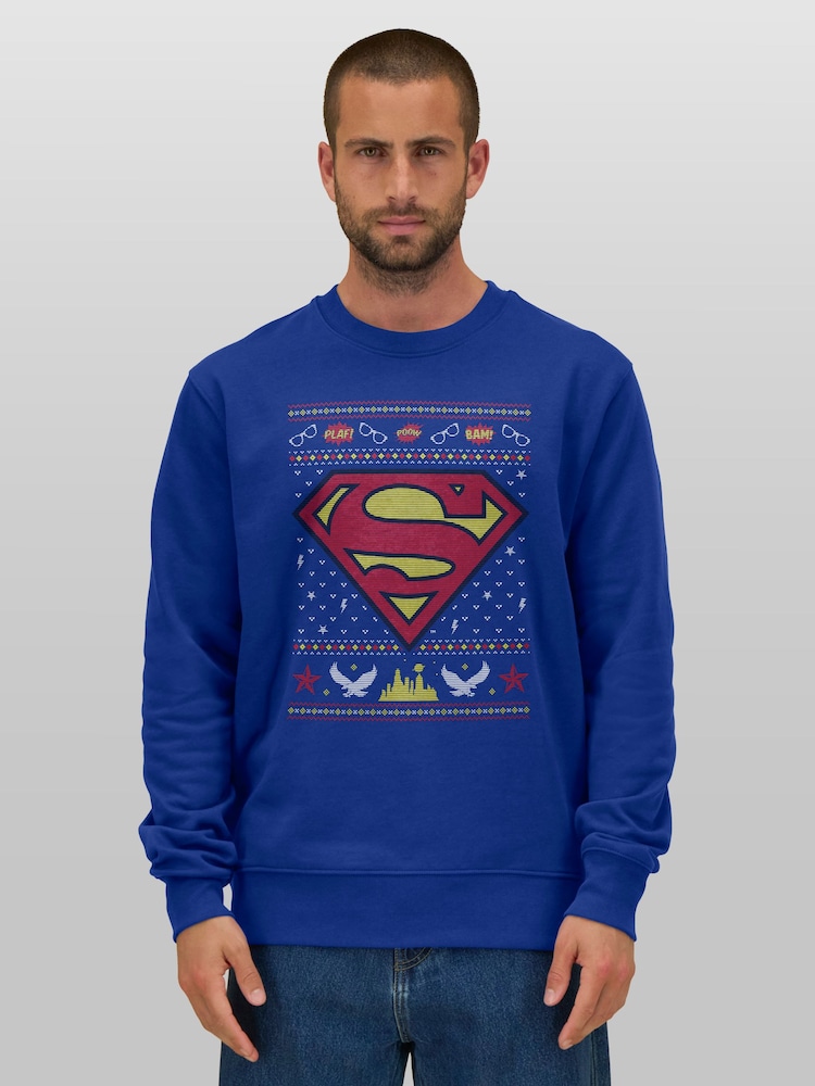 All + Every Blue Superman Christmas Pattern Sweatshirt - Image 2 of 4