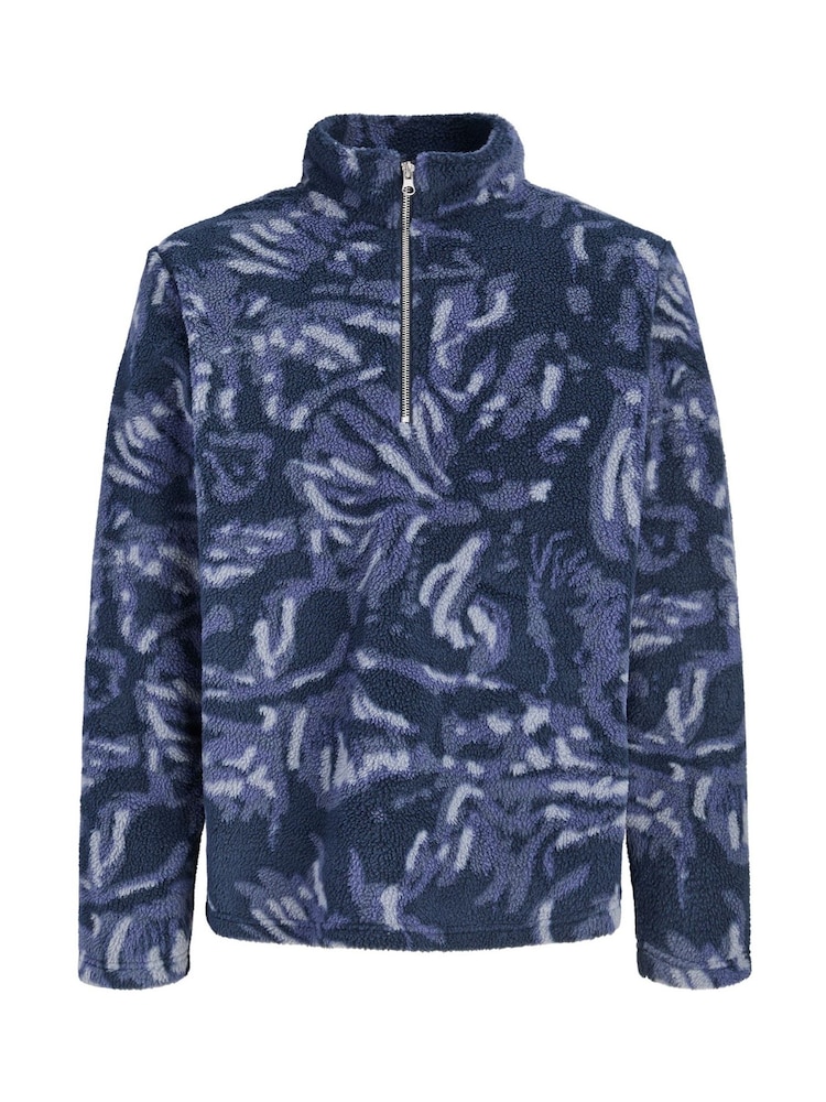 JACK & JONES Blue Half Zip Printed Fleece - Image 1 of 2 JACK & JONES Blue Half Zip Printed Fleece - Image 1 of 2