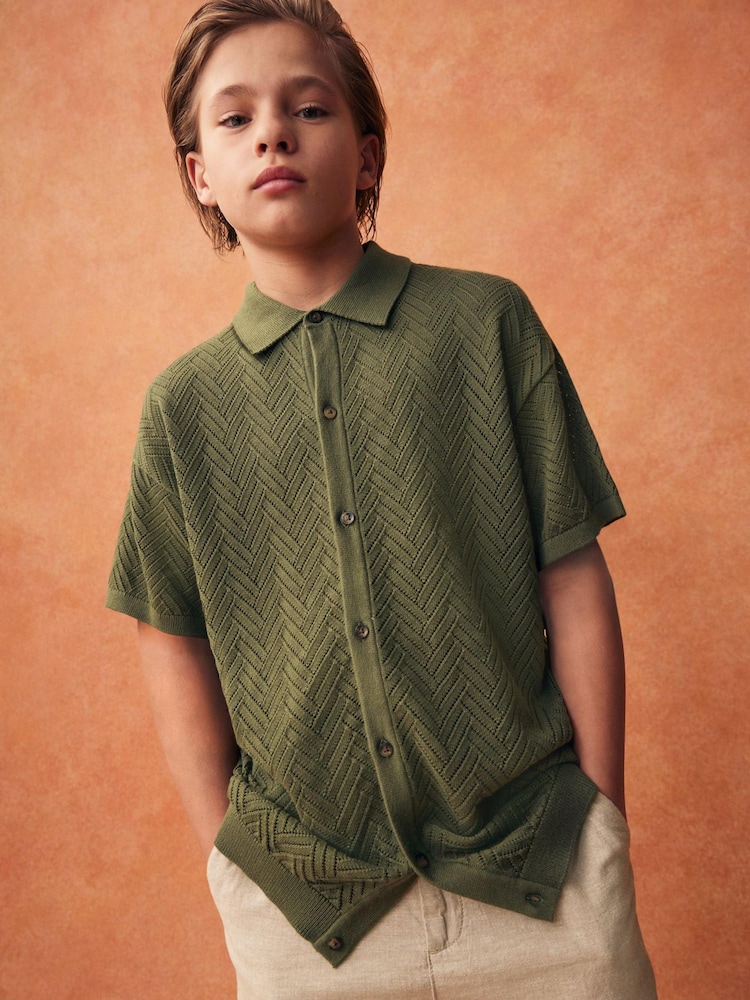 Khaki/Green Polo Short Sleeve Trophy Neck Jumper (3-16yrs) - Image 1 of 6