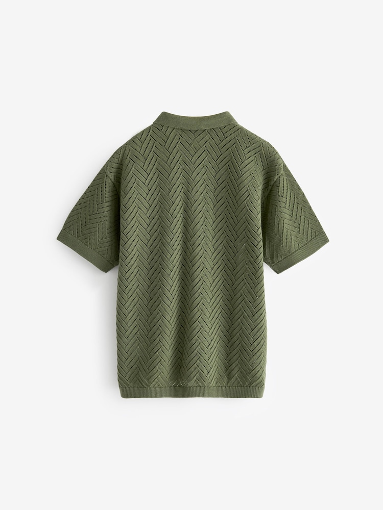Khaki/Green Polo Short Sleeve Trophy Neck Jumper (3-16yrs) - Image 2 of 6