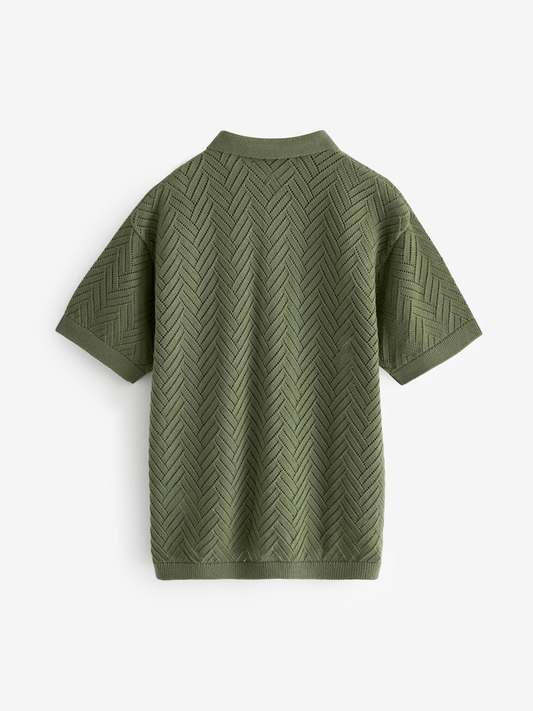 khaki/ zelená - Polo Krátký rukáv Trophy Neck 100% Cotton Svetr (3-16yrs) - Image 5 of 6