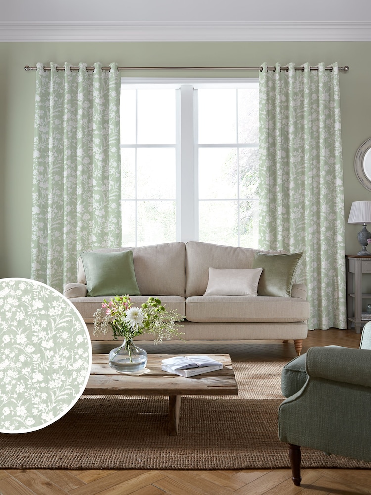 Laura Ashley Hedgerow Green Rye Made to Measure 100% Cotton Curtains - Image 1 of 9
