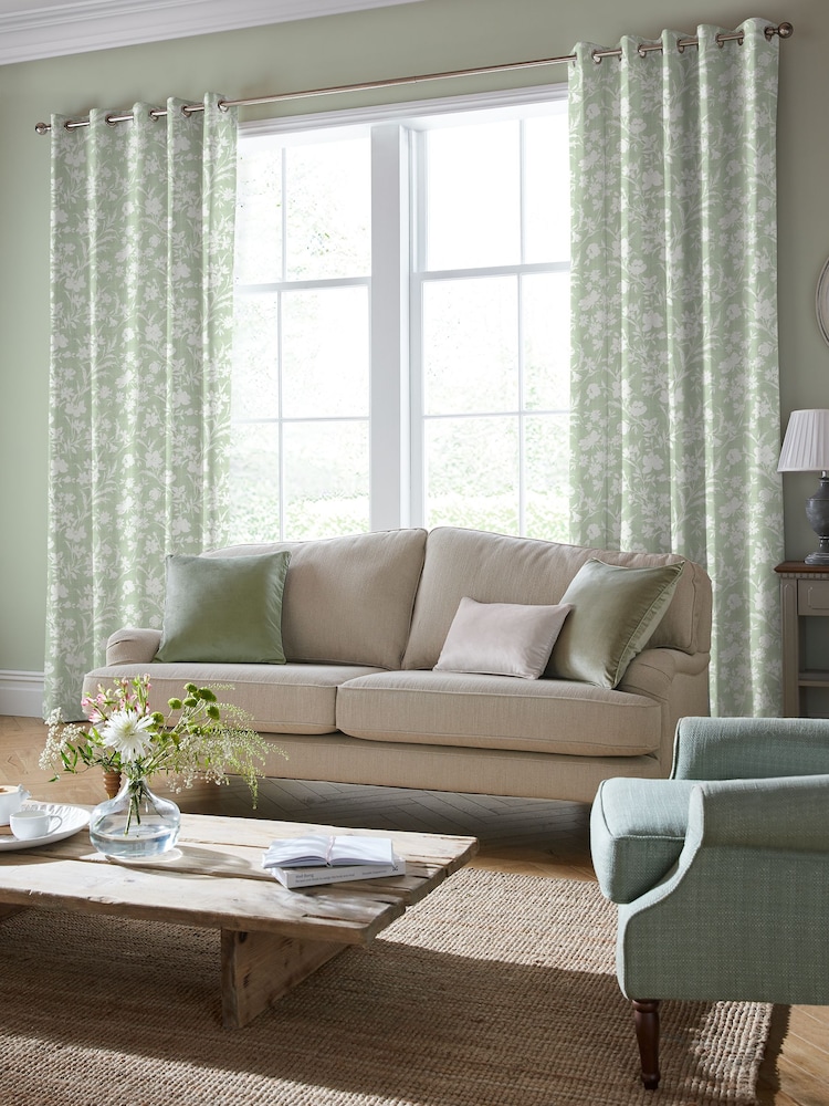 Laura Ashley Hedgerow Green Rye Made to Measure 100% Cotton Curtains - Image 2 of 9