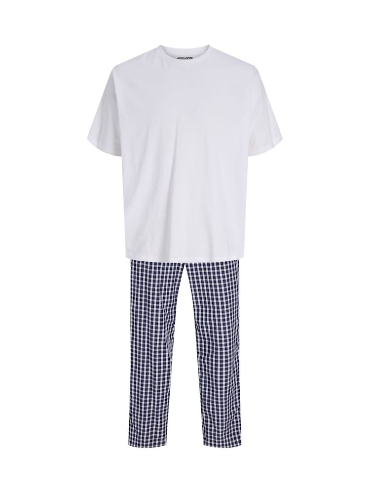JACK & JONES White Lounge Set With T-Shirt and Checked Bottoms - Image 1 of 5 JACK & JONES White Lounge Set With T-Shirt and Checked Bottoms - Image 1 of 5
