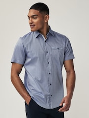Dark Blue Regular Fit Trimmed Formal Short Sleeve Shirt - Image 1 of 8