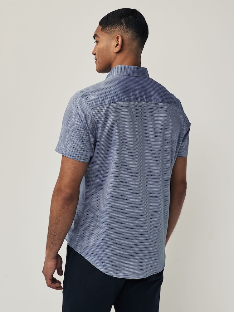 Dark Blue Regular Fit Trimmed Formal Short Sleeve Shirt - Image 2 of 8