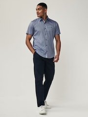 Dark Blue Regular Fit Trimmed Formal Short Sleeve Shirt - Image 3 of 8