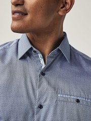 Dark Blue Regular Fit Trimmed Formal Short Sleeve Shirt - Image 4 of 8
